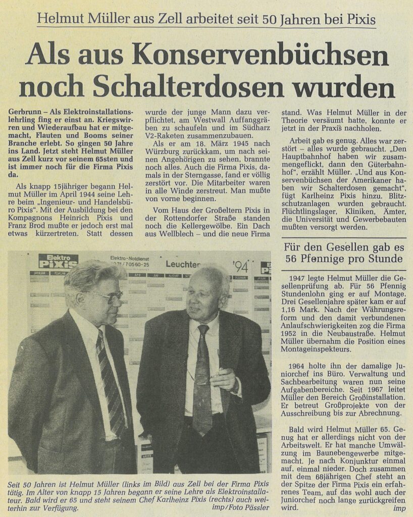 60 Jahre Elektro Pixis. Artikel Main Post