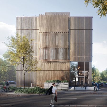 Aussenansicht von der Straße mit Einblick in das Gebäude - Projekt von Elektro Pixis des OEK